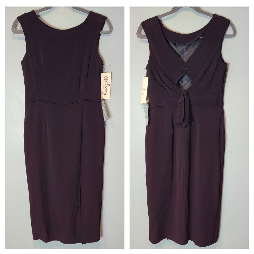 Vintage 90s Lang Originals Midi Dress Sz‎ XL Old Money Purple Pencil Derby NWT